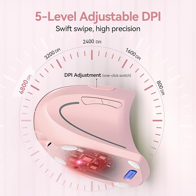 TECKNET Ergonomic Mouse Wireless Rechargeable Mouse Silent for Carpal Tunnel Right Hand 2.4GHz USB Vertical Mouse Wireless for Laptop 5 Adjustable 4800 DPI Computer MacBook Desktop