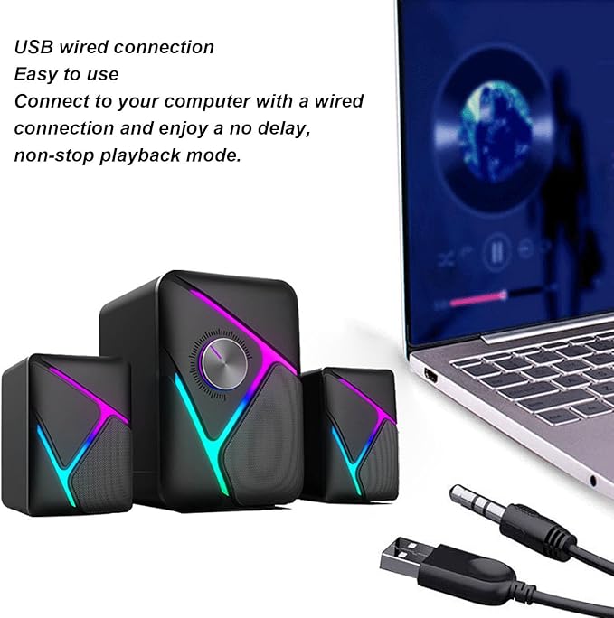 Goshyda Gaming Desktop Speaker Subwoofer RGB Small Speakers with USB for TV Computer Phone