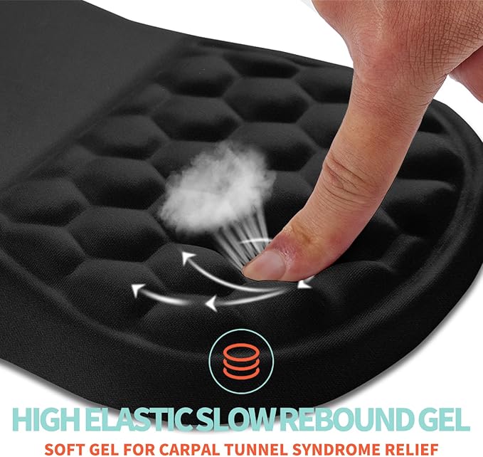 Ergonomic Mouse Pad Wrist Support with Memory Foam Massage Bulge Carpal Tunnel Pain Relief Mousepad Wrist Rest for Mouse(12x8 inch Black)