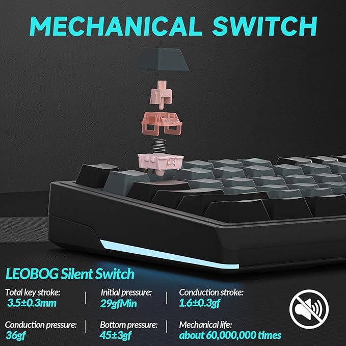 SOLAKAKA KI99 Pro Wireless Mechanical Keyboard Quiet SwitchHot Swappable Pre-Lubed Switches Silent Keyboard with RGB BacklitGasket Structure Computer Gaming Keyboards(BlackBlue Silent Switch)
