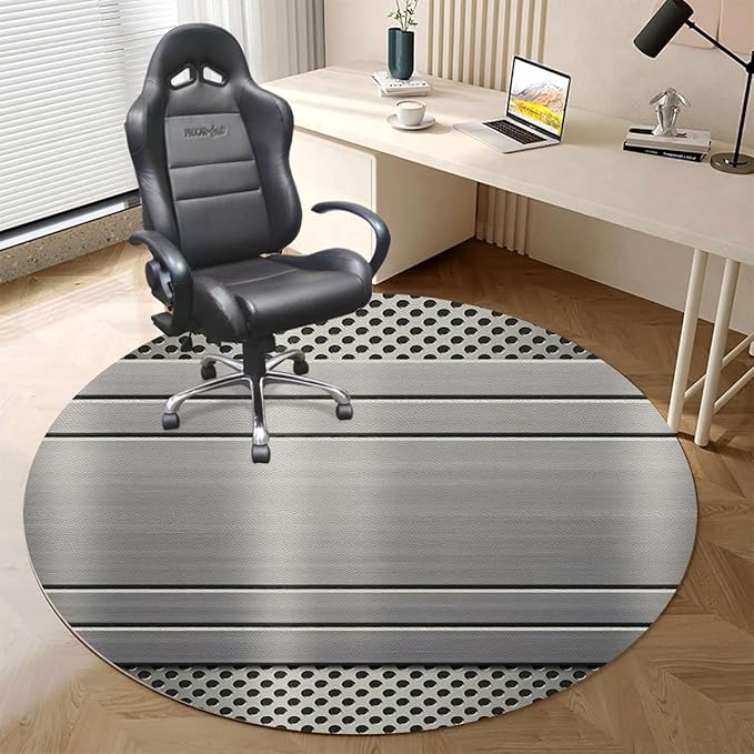 Black Grey PU Leather Office Chair Mat for Hardwood and Tile Floor Grey Technology Structure Floor Mats Wood/Tile Protection Mat for Office &amp Home Modern Style Diameter 59 in