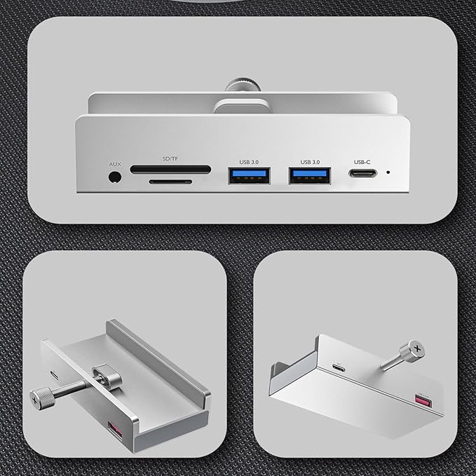 Aluminum 6-Port USB 3.0 Hub Clamp Adapter USB Splitter