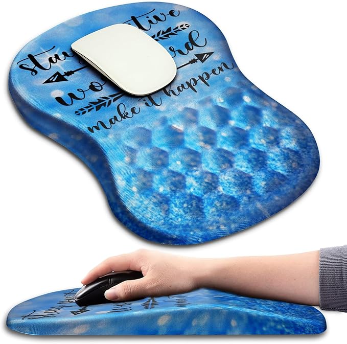 Hokafenle Ergonomic Mouse Pad Wrist Support with Massage Design Wrist Rest Pain Relief Mousepad with Memory Foam&ampNon-Slip PU Base Mouse Pads for Wireless Mouse &amp Desk (12x8 inchStay Positiv