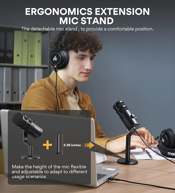 MAONO USB Dynamic Microphone Podcast Recording Microphone with Gain Knob Plug &amp Play Metal Structure Voice-Isolating Technology Cardioid Studio PC Mic for Streaming Vocal Home Studio-PD100U