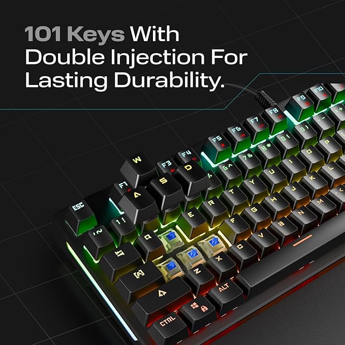 KB-R86 Umbra Mechanical Gaming Keyboard – High-Performance Switches 26-Key Anti-Ghosting 12 Multia Keys Wrist Rest Durable ABS – Compatible with PC Laptop Mac (Blue Switch)