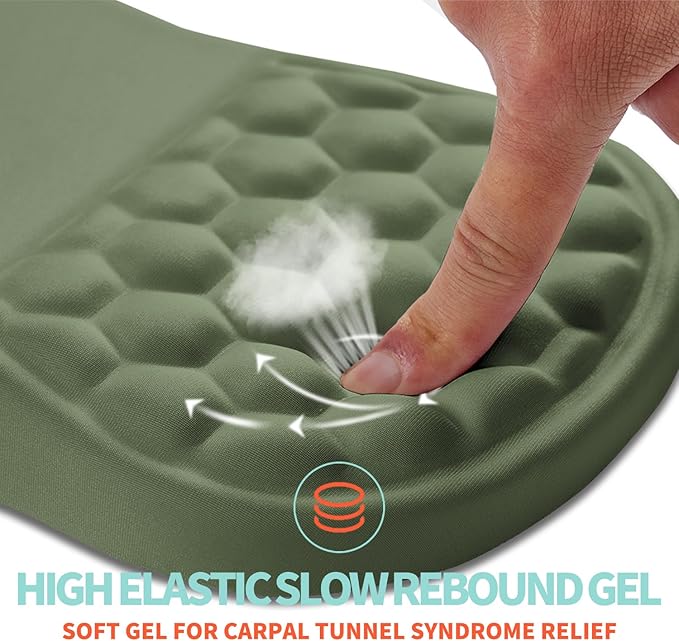 Ergonomic Mouse Pad Wrist Support with Memory Foam Massage Bulge Carpal Tunnel Pain Relief Mousepad Wrist Rest for Mouse(12x8 inchOlive Green)