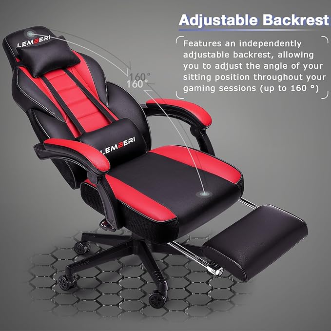 LEMBERI Video Game Chairs with footrest Big and Tall Gamer Chair for Adults 400lb Capacity Racing Style Computer Chair with Headrest and Lumbar Support