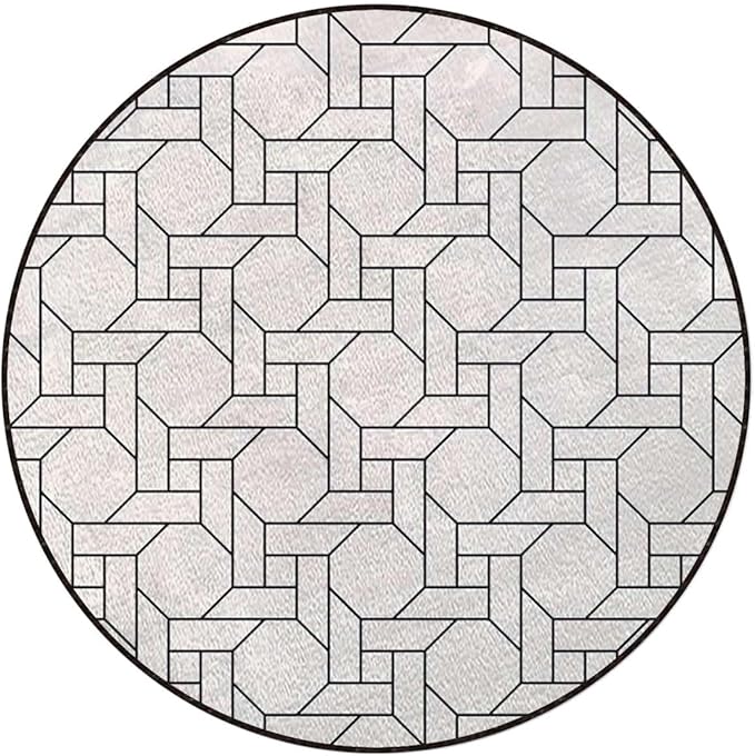 Beige Black Round Area Rug for Bathroom Kitchen Room Indoor Vintage Throw Rugs Carpets Floor Mats Home Decor Black and White Pavement Tile Bricks Diameter 51 in