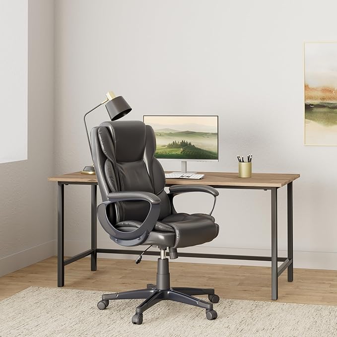 Staples Mcallum Ergonomic Manager &amp Executive Office Chair Task Desk Swivel Chair with Wheels Adjustable Height Bonded Leather Black