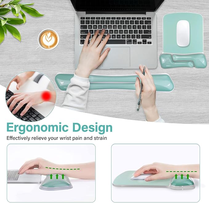 MOSISO Gel Wrist Rest Support for Mouse Pad&ampKeyboard Set Irregular Rectangular Ergonomic Mousepad Keyboard Pad Non-Slip Soft Cooling Gel Easy Typing Mat for Computer Laptop Home/Office Green