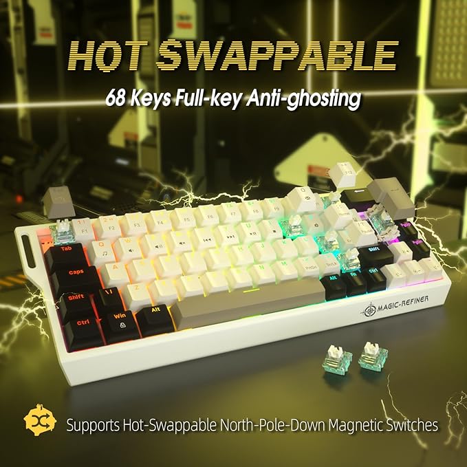 ZIYOU LANG X Magic-Refiner X68HE 8KHz Rapid Trigger Mechanical Gaming Keyboard60% WiredHall Effect Magnetic SwitchAdjustable ActuationRGB BacklitSnap Tap RGB Backlit for PC/Mac Cheese White