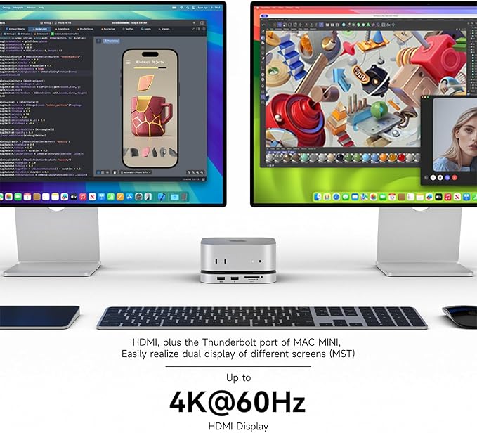 Minisopuru MINI4PRO Mac mini M4 Dock with 4K@60 HDMI 8TB M.2 NVMe SSD Enclosure Mac mini Hub &amp Stand for Mac mini M4 and M4 Pro 2024 (TF/SD Slot 3* USB-A 2.0 Audio) | Silver