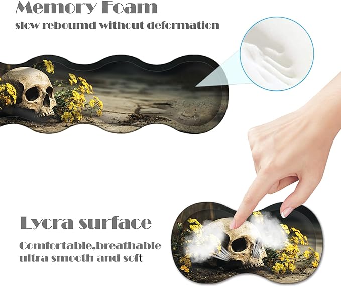 Ergonomic Keyboard Wrist Rest &amp Mouse Pad Wrist Rest SetXL Gaming Desk Mat 31.5x 11.8Non-Slip BaseMemory FoamEasy Typing Pain Relief for Office &amp HomeSkull Wildflowers