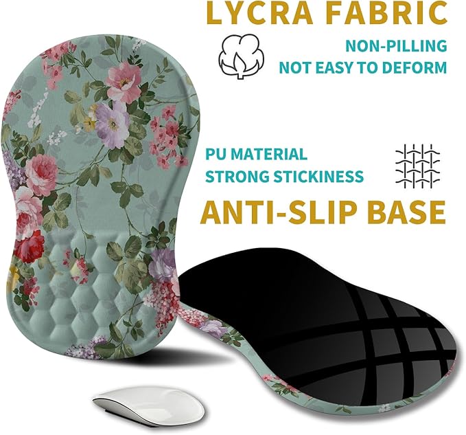 Hokafenle Ergonomic Mouse Pad Wrist Support Wrist Rest Mousepad for Carpal Tunnel Pain Relief with Integrated Memory Foam Slope Massage Bulge (11.8x7.9 inchGraceful Peony