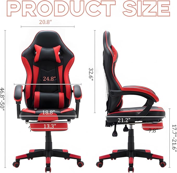 Ergonomic Video Game ChairsPu Leather Video Game Chairs For Adults 360°Swivel Adjustable Office Chair Gamer ChairWith Footrest Comfortable Game Lumbar Headrest Backrest RecliningBlack + blu