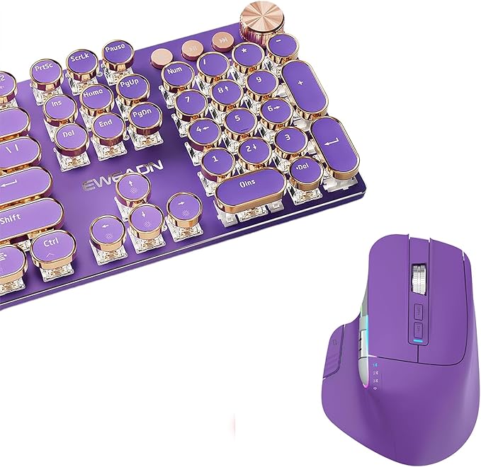 Typewriter Style Mechanical Gaming Keyboard with Tri-Mode Wireless Gaming Mouse with Two Scroll Wheels