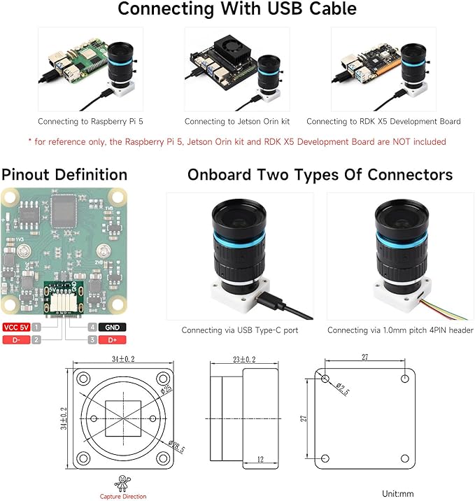 Waveshare IMX577 12MP USB Camera (B) 3840 × 3024 Resolution Plug and Play Supports C/CS Lenses