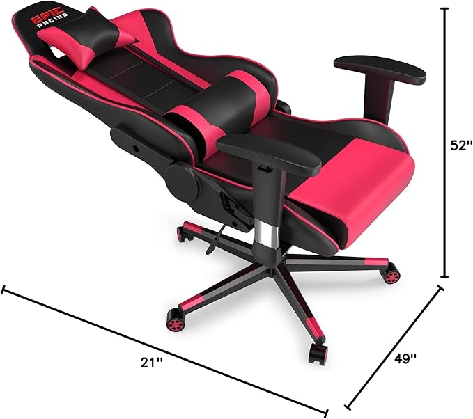 Professional Pink Gaming Chair - Leather Gaming Chair with Adjustable Height and Headrest Support