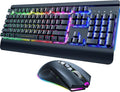 RisoPhy Wireless Gaming Keyboard and Mouse Combo Metal Panel 7 Color Backlits Rechargeable 3200 mAh Battery Wrist Rest Sleep Mode Light Up Keyboard + 7D 3200DPI Gaming Mice for PC Gamer