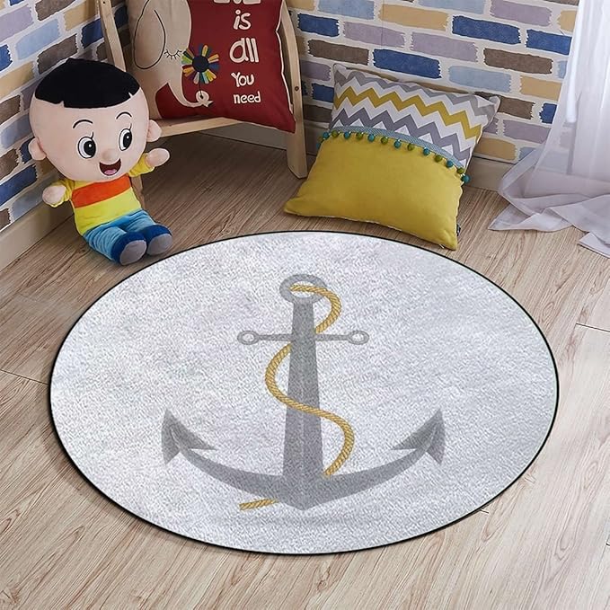 Anchor Round Gaming Chair Mat for Office Chair Computer Chair Mat Floor Protector for Rolling Chair Office Gaming Room Decor Watercolor Spring Blossoms NauticalBrown Pink Diameter 60 in