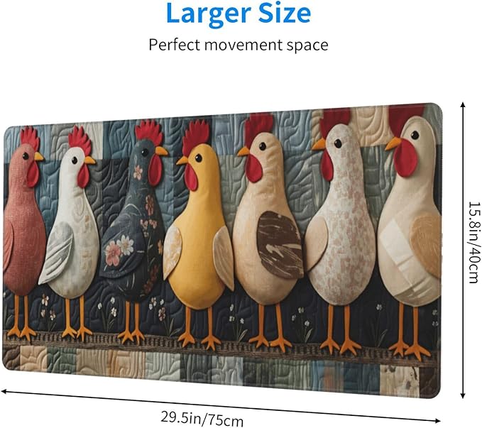 Chicken Desk Cover MatExtended Large Mouse PadComputer Laptop Mat Desk Decor for Office Game Home 30x16 Inch