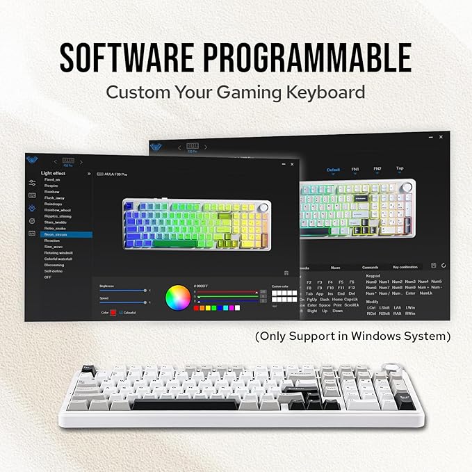 MechLands Aula F99 PRO 96% Mechanical Gaming Keyboard BT5.0/USB-C/2.4GHz Wireless Hot Swappable Gasket Custom Keyboard with 8000mAH Battery Rotary Knob RGB Backlit for Win/Mac (White Grey)