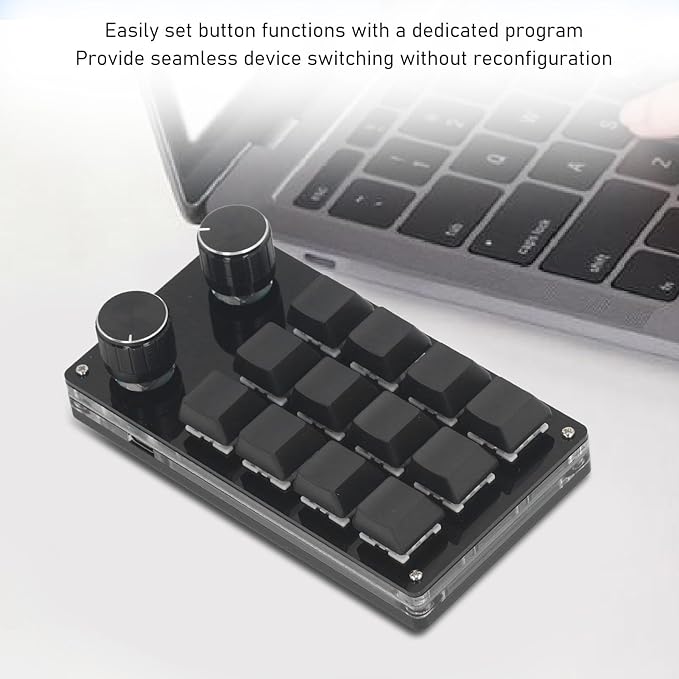 12 Key Macro Programmable Keyboard Gaming Red Switch Wired Keyboard with 2 Knobs for OS X Customize Shortcuts with Dedicated Program ABS Metal DC 5V/1A