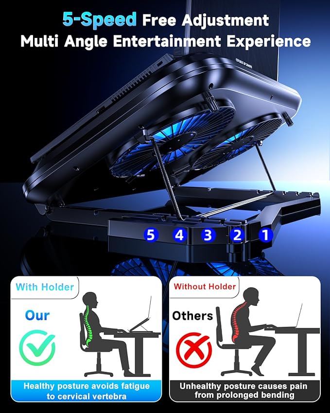 Laptop Cooling Pad with Dual Core Cooler Gaming Laptop Cooler with 5.5in 2 Powerful Turbofan(9500 RPM) Fast Cooling Laptop 12-21in 5 Height Stands 100 Gear Speed LCD Screen RGB Phone Holder