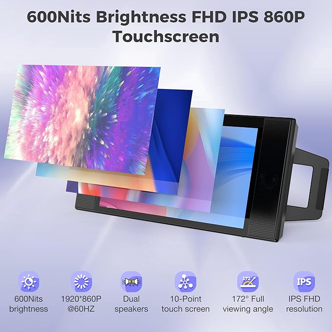 Laptop Screen Extender 12.3 IPS FHD High Brightness 600CD/㎡Gaming Monitor with Foldable Kickstand/Dual Speakers Travel Touch Screen Monitor for Windows Mac PC Laptop Phone PS5/Switch