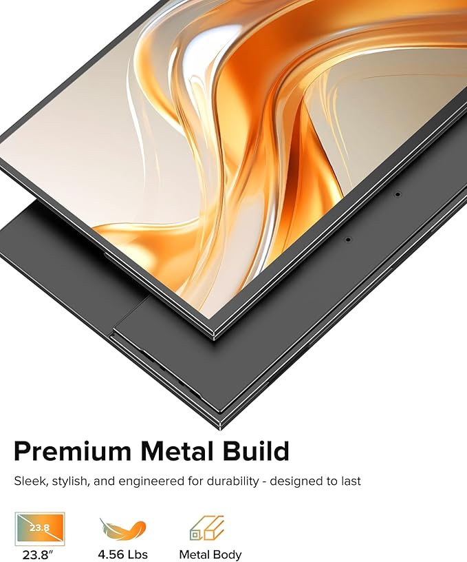 Portable Monitor 4K 23.8 3840x2160 UHD 24 QLED Large Monitor 400 Nits | 100% DCI-P3 | USB-C &amp HDMI | VESA &amp Stand | Second Screen for Computer Mini PC Game Consoles