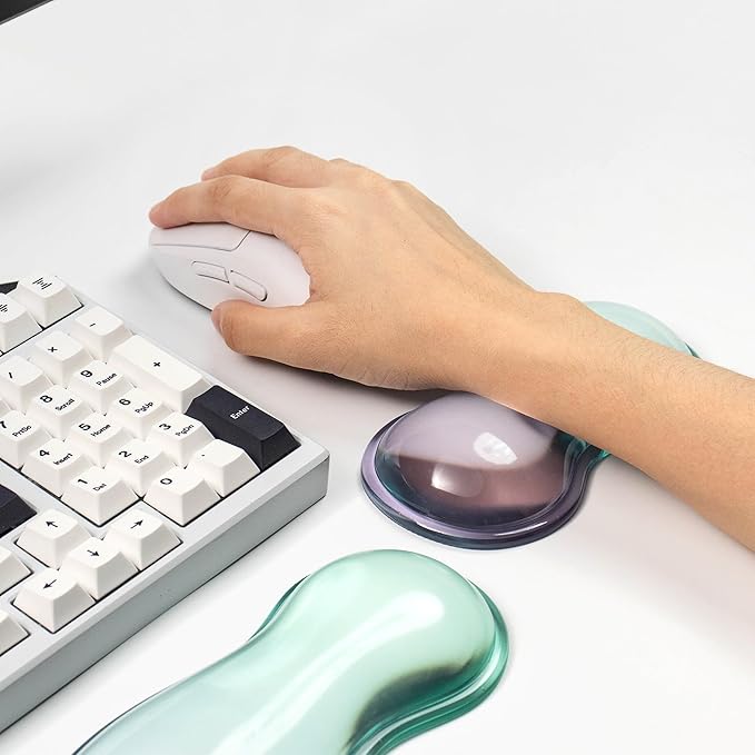 Gel Keyboard and Mouse Wrist Rest Set – Clear Wrist Rest for Computer Keyboard 60%/68%/75% Comfort &amp Support for Typing and Gaming(Purple Green)