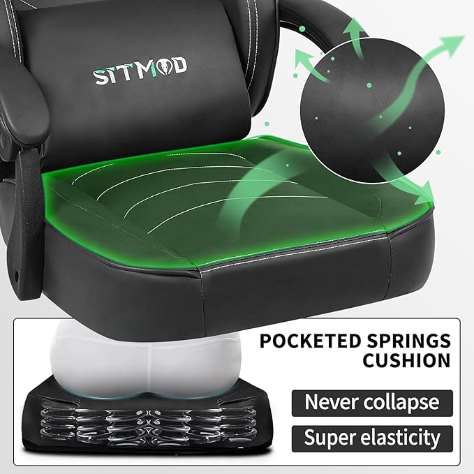 Gaming Chair for Adults Computer Chairs with Footrest and Lumbar Support Ergonomic PU Leather Game Chair with Headrest Height Adjustable PC Gamer ChairsBlack