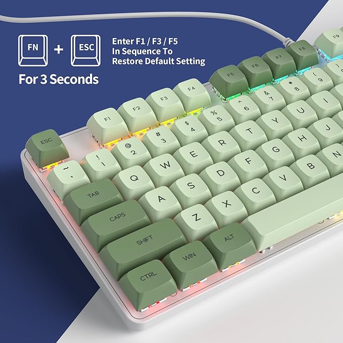 Owpkeenthy Full Size Green Mechanical Gaming Keyboard with Number Pad Wired 100% Office NKRO Keyboard RGB Backlit 104 Keys with Red Switch for PC Gamer (104 Matcha)