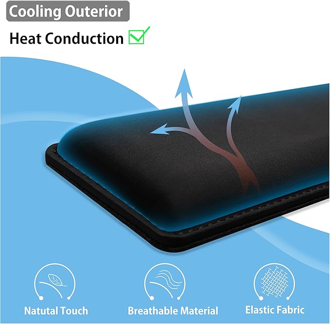 Faluber Cooling Gel Wrist Rest 17.3-inch Length for Full-Sized Keyboard Memory Foam Palm Rest with Non-Slip Footpad Ergonomic Design Stain Resistant PC Accessory Gaming Gear (Large-Full Size)