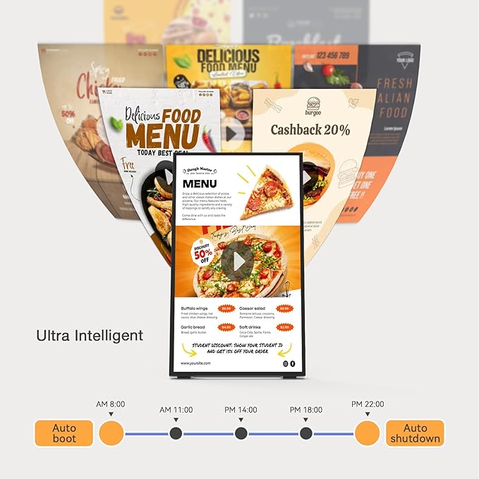 Digital Menu Board 18.5 inch Desktop Digital Signage Display Advertising Screen for Stores Restaurants and Commercial Display 700 nits Ultra-High Brightness Free Web Content Editor Android