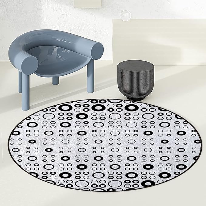 Black White Round Chair Cushion for Office and Home Decoration Chair Cushion Simple Vortex Disc Shaped Interior Ellipse Round mat Office Chair Mat Hardwood Floor mat Geometric Diameter 48 in