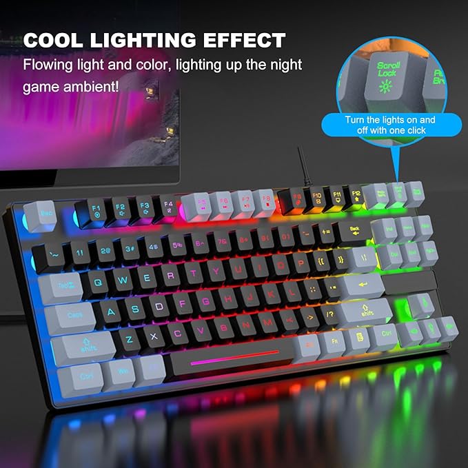 Wired Mechanical Gaming Keyboard 87 Keys Hot Swap Mechanical Keyboard RGB LED Backlit Mechanical USB Keyboard Hot Swappable Custom Keyboard for Laptop PC Games