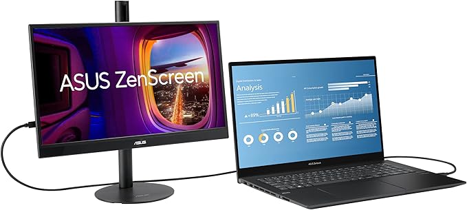 ASUS (MB17AHG ZenScreen 17” 1080P Portable USB Monitor - Full HD IPS 144Hz USB Type-C FreeSync Premium Eye Care L-Shaped Kickstand Tripod Mountable HDMI FSC Certified 3-Year WarrantyBlack