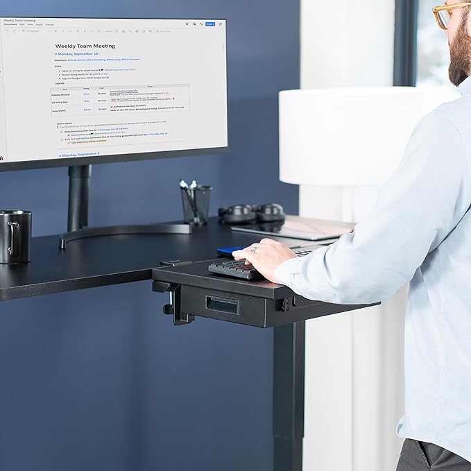 VIVO Premium Clamp-on 24 x 14 inch Desk Extender with Built-in Storage Drawer Keyboard Tray Side Table Extension Office Organizer Black DESK-EXT24D