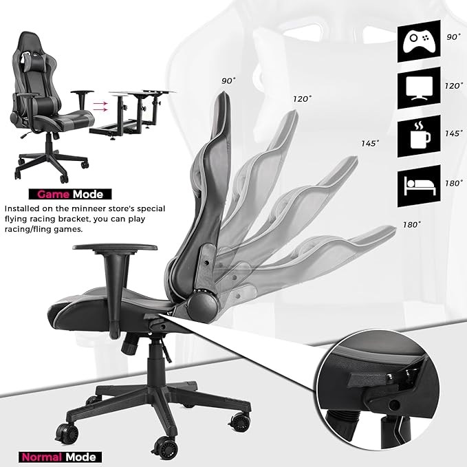 Minneer Flight Racing Simulator Gaming Chair Rotatable Lifting with Waist Pillow Headrest Pulley Racing Seats Flight Stand Hard High Back Reclining Gamer Office Chair