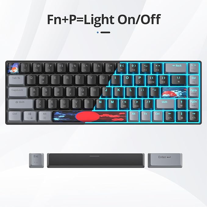 65 Percent Gaming Keyboard 68 Keys Mechanical Keyboard LED Backlit Ultra Compact Wired Key Board with Red Switch for Windows Laptop Gamer