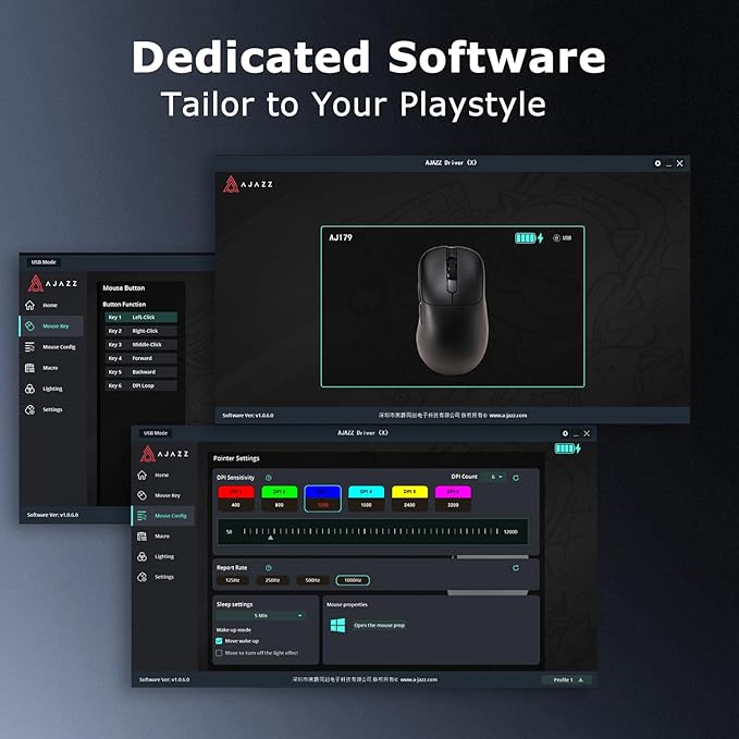 AJ179PRO PAW3395 26000 DPI Gaming Mouse 8000Hz Polling Rate 58g Ultra-Light Tri-Mode (2.4G/Wired/Bluetooth 5.2) Magnetic RGB Charging Dock Ergonomic Right-Hand Design Black