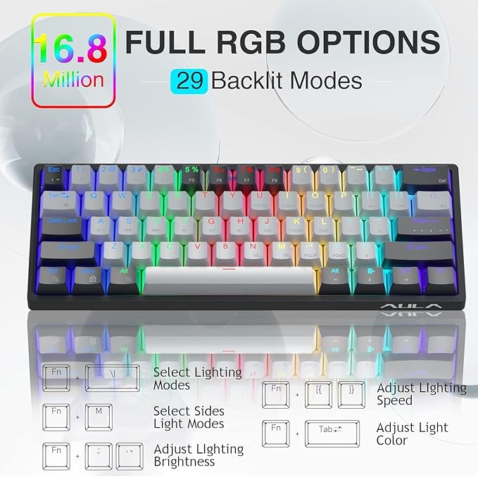 AULA 60 Percent Wired Mechanical Gaming Keyboard 29 RGB Backlit Custom Hot Swappable Keyboards Brown Switch 60% Mini Small Compact Design for PC/Mac/Laptop/Wins(Wired Version)