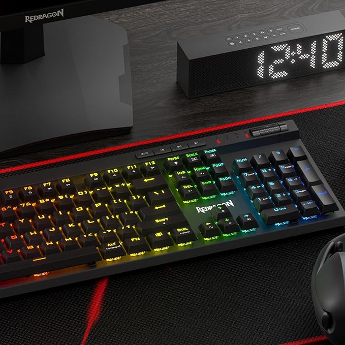 Redragon K580 PRO Wireless RGB Gaming Keyboard 3-Modes 104 Keys Mechanical Keyboard w/Hot-Swap Socket Dedicated Media Controls &amp Onboard Macro Recording Linear Red Switch