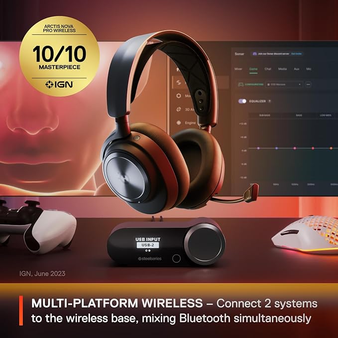 SteelSeries Arctis Nova Pro Wireless Multi-System Gaming Headset - Premium Hi-Fi Drivers - Active Noise Cancellation - Infinity Power System - ClearCast Gen 2 Mic - PC PS5 PS4 Switch Mobile