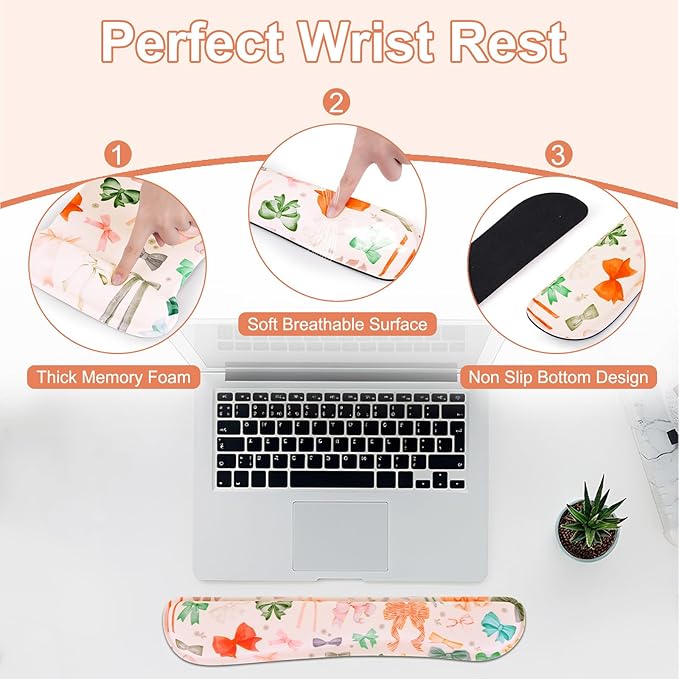 MEGREZ 4-in-1 Ergonomic Memory Foam Wrist Rest Set Desk Pad Mouse Pad with Wrist Rest Keyboard Pad Suitable for Office Workers Programmers &amp Gamers–Relieve Typing &amp Gaming Fatigue White