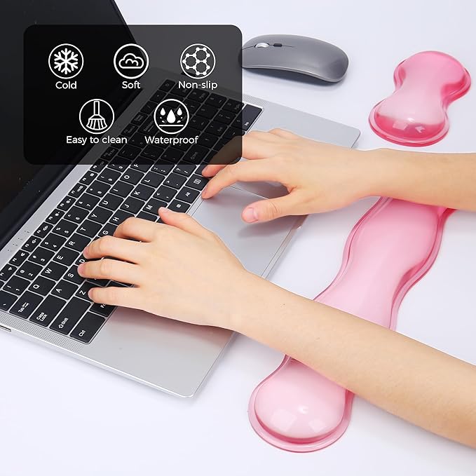 Gel Wrist Rest for Keyboard and Mouse Wrist Rest for Keyboard Mouse Wrist Support Pain Relief Cool Touch Non-Skid Keyboard and Mouse Wrist pad Set