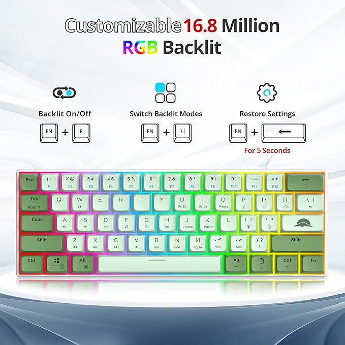 Fogruaden 60 Percent Mechanical Matcha Gaming Keyboard - 60% Red Switch RGB Backlit Wired with MDA PBT Keycaps for Win/Mac PC Laptop