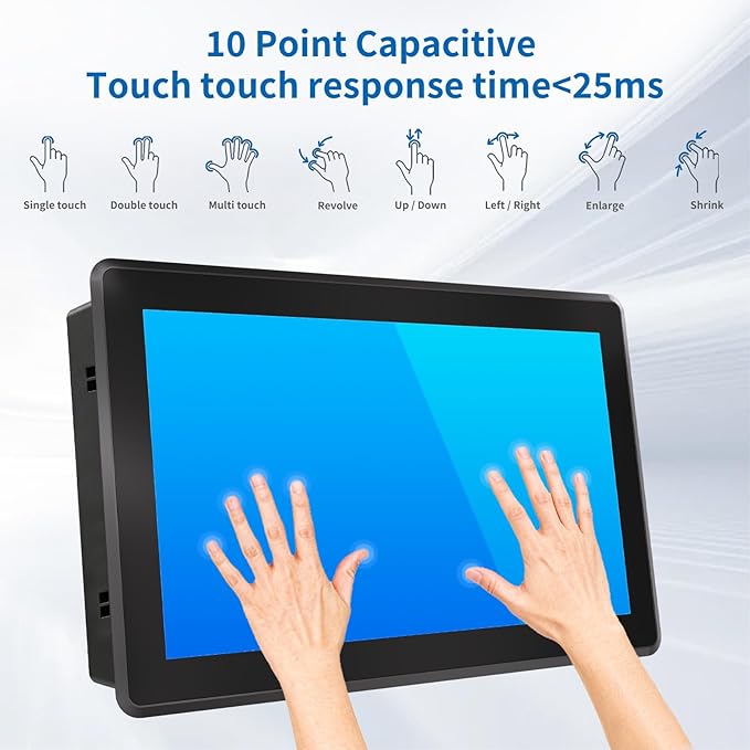 10.1 Inch Industrial Touch Screen Monitor 10 Points Touch Ratio 16:10 Capacitive PCAP Display 1280 x 800R Active Matrix TFT LCD LED Backlight VGA DVI HD-MI Ports