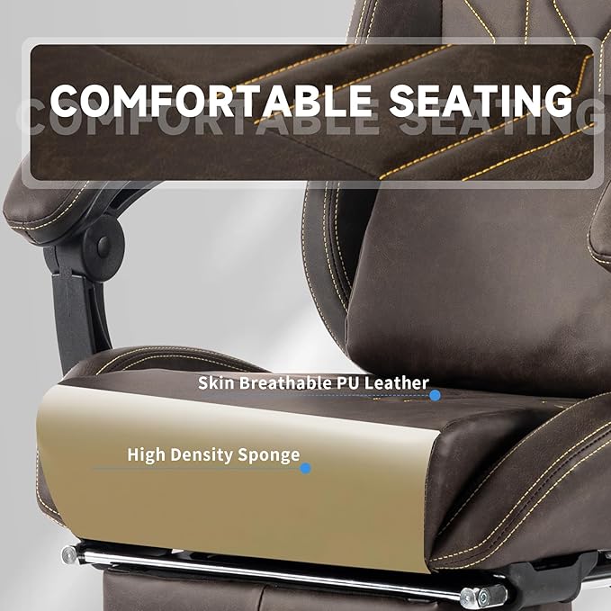 UNITED FLAMES Gaming Chair Video Game Chair with Massage Lumbar Support and High Back Recliner Height Adjustable Gaming Computer Chair with Footrest for Office or Gaming (Brown)